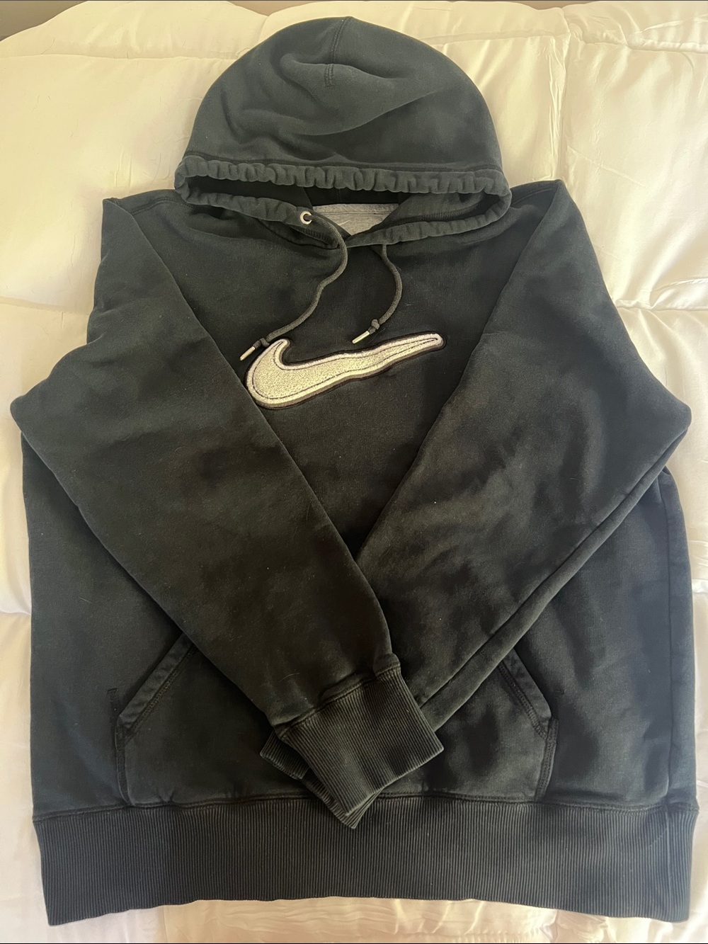 Vintage Nike Navy Hoodie with White-Trim Swoosh